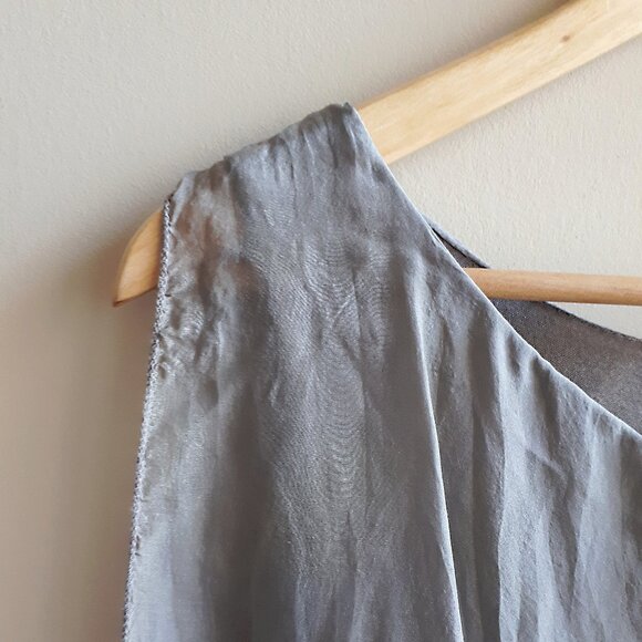 GIUSY 100% Silk Sleeveless Mushroom Top Blouse in Neutral Gray - Picture 3 of 13